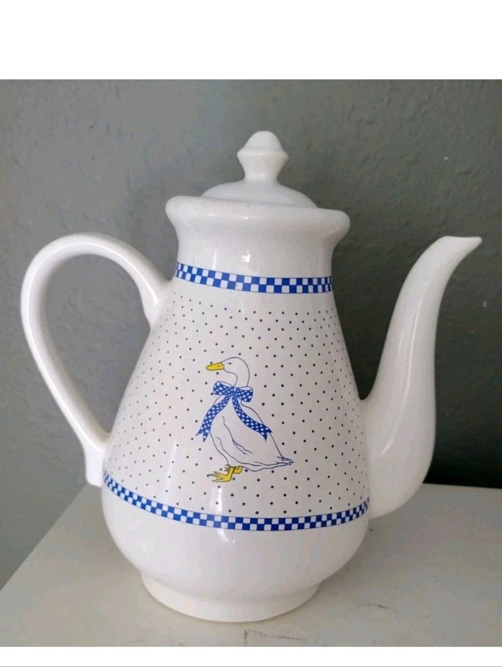 Vintage Blue Country Goose Tea Coffee Pitcher Mug Creamer Set Duck Cottagecore